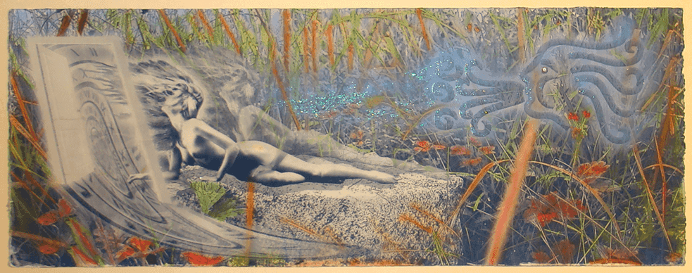Magdalena – langgezogene horizontale Cyanotypie in Blautönen mit sakraler, erzählerischer Anmutung; von Ralph D. Woop