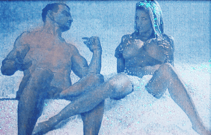 Dialog – Cyanotypie in Blautönen mit zwei Figuren in stiller Beziehung; von Ralph D. Woop