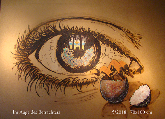 Im Auge des Betrachters – Pyrographie auf Holz mit fokussiertem Augenmotiv über Wahrnehmung; von Ralph D. Woop